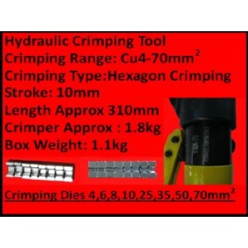 HYDRAULIC HEXAGONAL CRIMPER WITH 8 DIE SETS, 4 - 70 SQ MM