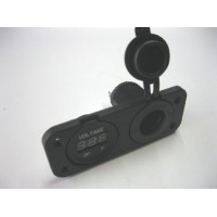 FEMALE CIG SOCKET + VOLT METER PANEL MOUNT WITH FACE PLATE