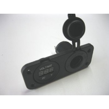 FEMALE CIG SOCKET + VOLT METER PANEL MOUNT WITH FACE PLATE