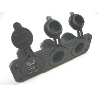 FEMALE CIG SOCKET X 2 +USB PANEL MOUNT WITH FACE PLATE