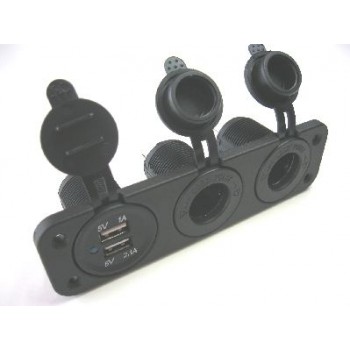 FEMALE CIG SOCKET X 2 +USB PANEL MOUNT WITH FACE PLATE