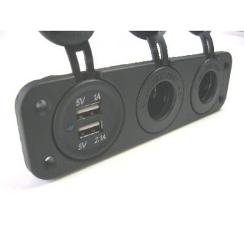 FEMALE CIG SOCKET X 2 +USB PANEL MOUNT WITH FACE PLATE