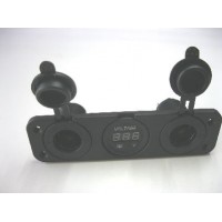 FEMALE CIG SOCKET X 2 + VOLT METER PANEL MOUNT WITH FACE PLATE
