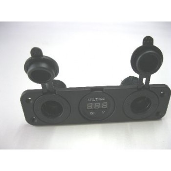 FEMALE CIG SOCKET X 2 + VOLT METER PANEL MOUNT WITH FACE PLATE