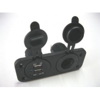 FEMALE CIG SOCKET + USB DUAL SOCKET PANEL MOUNT WITH FACE PLATE