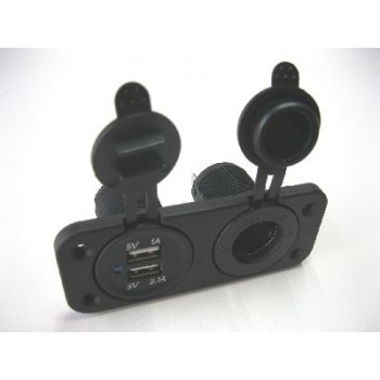 FEMALE CIG SOCKET + USB DUAL SOCKET PANEL MOUNT WITH FACE PLATE