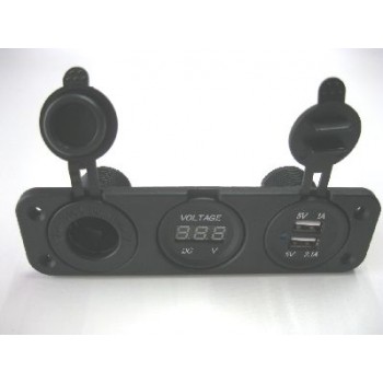 FEM CIG SOCKET +VOLT METER +USB PANEL MOUNT WITH FACE PLATE