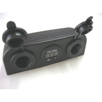 FEMALE CIG SOCKET X 2 + VOLT METER SURFACE MOUNT