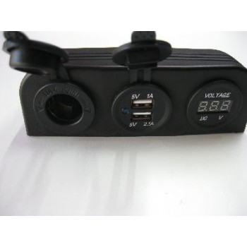 FEMALE CIG SOCKET + VOLT METER + USB SURFACE MOUNT
